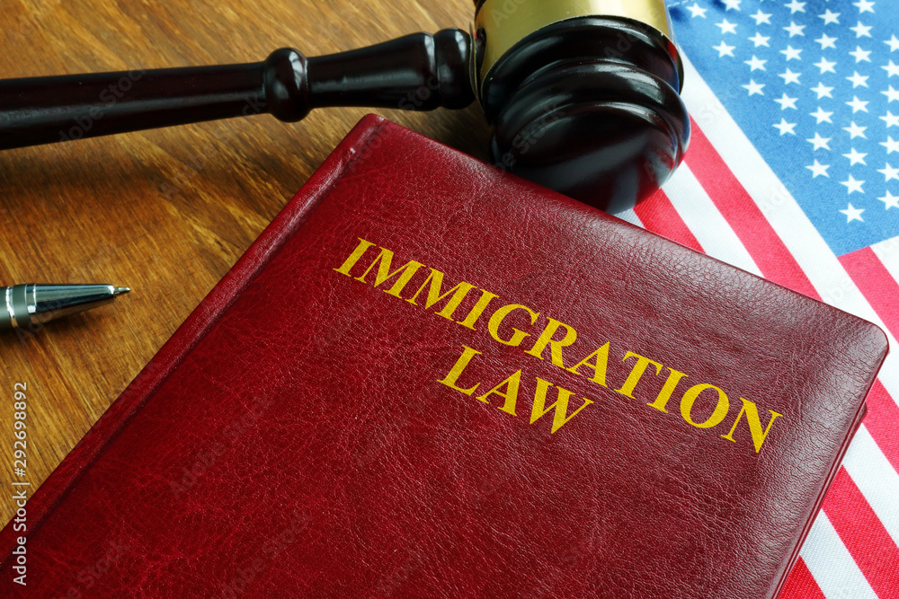 Immigration law act and USA flag. Immigration law act and USA flag.
