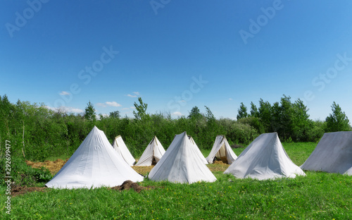 White army or humanitarian tents.