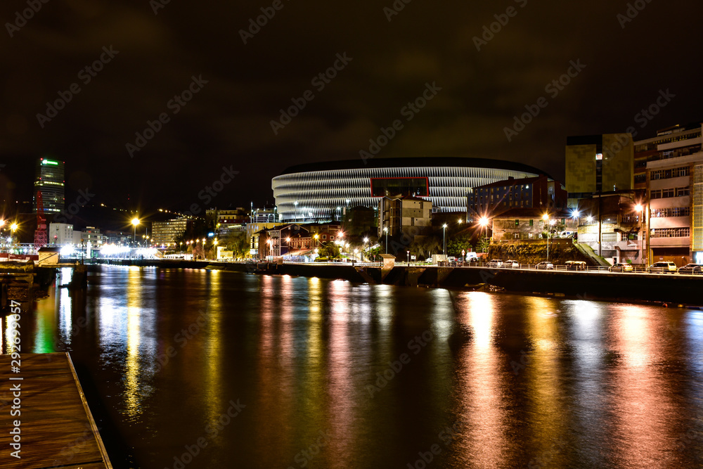 night lit with colors in bilbao