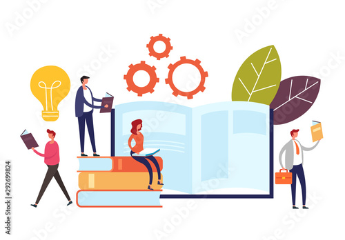 Group of people characters reading. Global education concept. Vector flat cartoon graphic design illustration