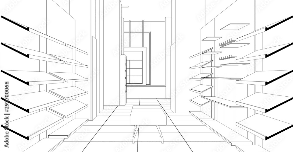 shopping mall, contour visualization, 3D illustration, sketch, outline shopping mall, contour visualization, 3D illustration, sketch, outline