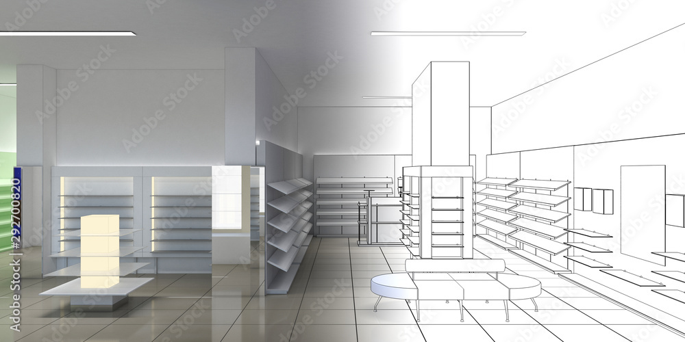 shopping mall, interior visualization, 3D illustration shopping mall, interior visualization, 3D illustration