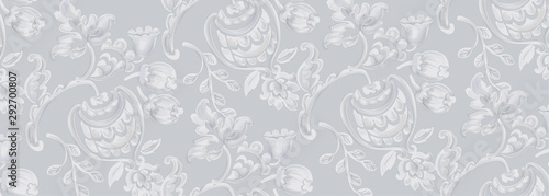 Rococo texture pattern Vector. Floral nament decoration. Victorian engraved retro design. Vintage grunge fabric decors. Luxury fabrics