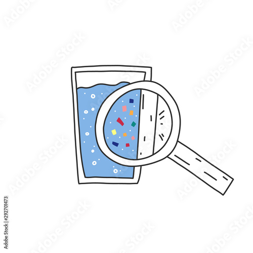 Bright flyer drinking water in glass, cartoon flat
