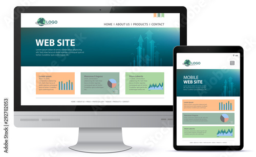 Responsive Website Design With Desktop Computer Screen and Tablet Computer Vector Illustration.