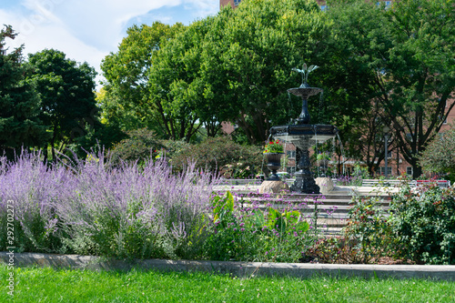 Beautiful Fountain and Garden at a Park in Wicker Park Chicago