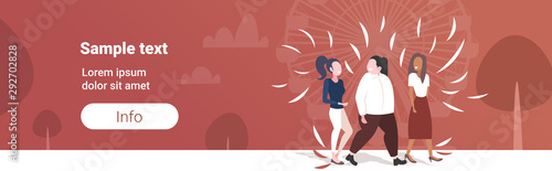 women discussing during walking outdoor mix race girls having discussion friendship obesity concept urban park landscape ferris wheel background flat full length horizontal copy space