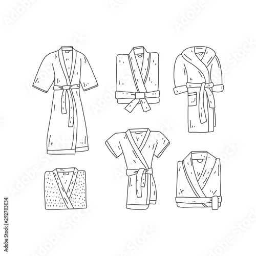 Bright poster set hand-drawn bathrobe, cartoon.