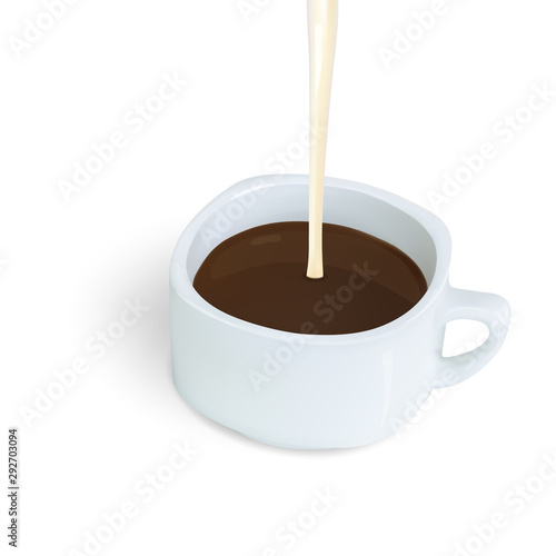 Pouring condensed milk into coffee or coco drink in white cup