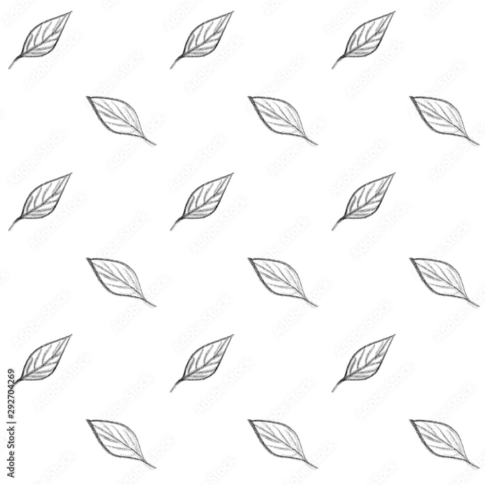 Seamless pattern of simple gray monochrome leaves. Botanical print. Decorative hand drawing background. Seamless pattern of simple gray monochrome leaves. Botanical print. Decorative hand drawing background.