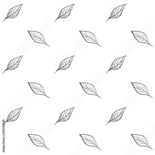 Seamless pattern of simple gray monochrome leaves. Botanical print. Decorative hand drawing background.