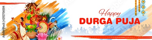 illustration of Goddess in Happy Durga Puja Subh Navratri Indian religious header banner background