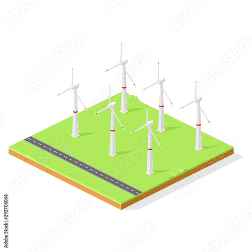Isometric Eco Friendly Renewable Wind Farm Vector Illustration