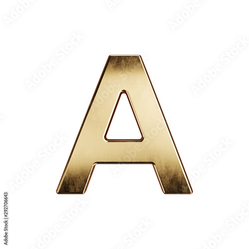 3d render of golden alphabet letter simbol - A