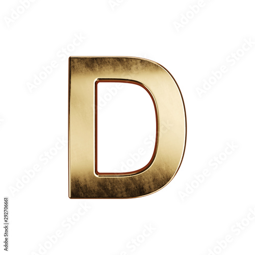 3d render of golden alphabet letter simbol - D