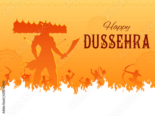 illustration of Lord Rama and Ravana in Dussehra Navratri festival of India poster