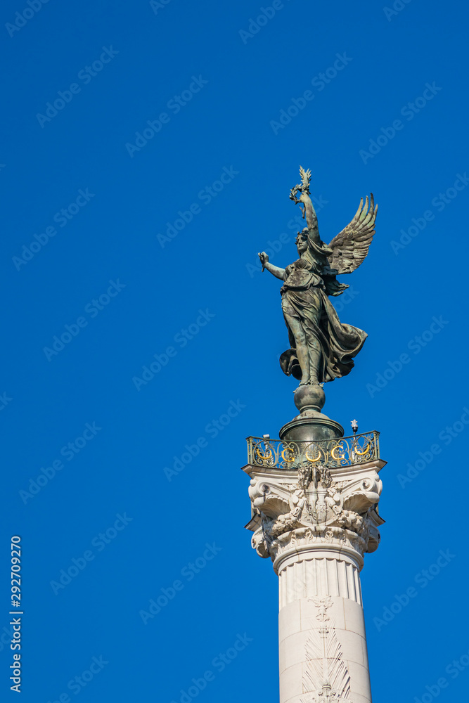Monument aux Girondins, statue on top of the column, famous fountain on the Place des Quinconces square in Bordeaux
