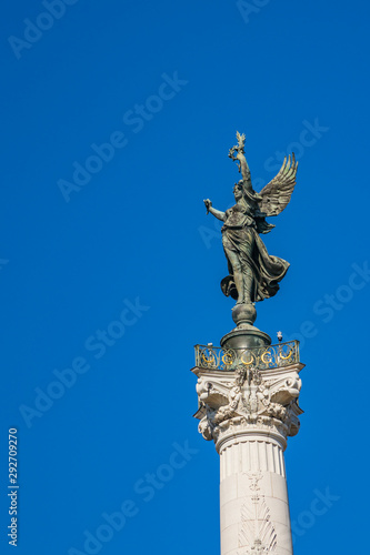 Monument aux Girondins, statue on top of the column, famous fountain on the Place des Quinconces square in Bordeaux