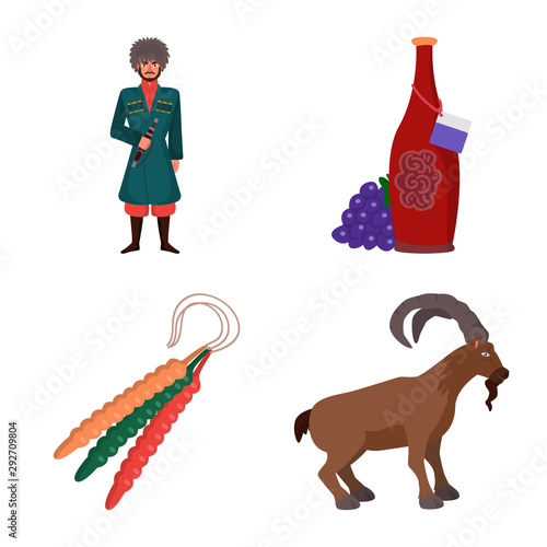 Vector illustration of Caucasus and traditions logo. Collection of Caucasus and attributes vector icon for stock.