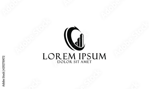 Abstract business and consulting logo template with initial letter C and growth chart symbol in flat design monogram illustration. Finance company and brand.