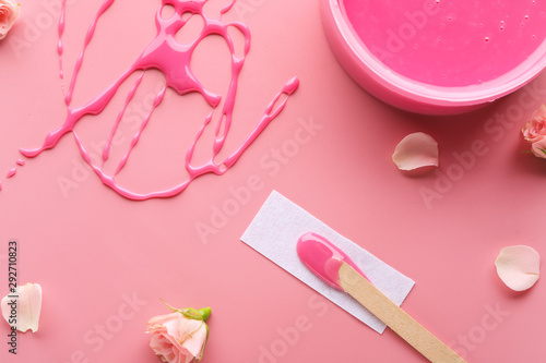 Set with sugaring paste for hair removal on color background