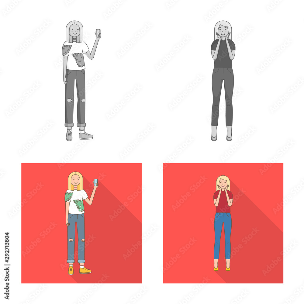 Vector illustration of posture and mood sign. Set of posture and female vector icon for stock. Vector illustration of posture and mood sign. Set of posture and female vector icon for stock.