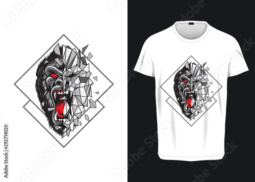 Angry Gorilla with open mouth Breaking Glass Vector Illustration for t-shirt prints, posters, apparel, and other uses