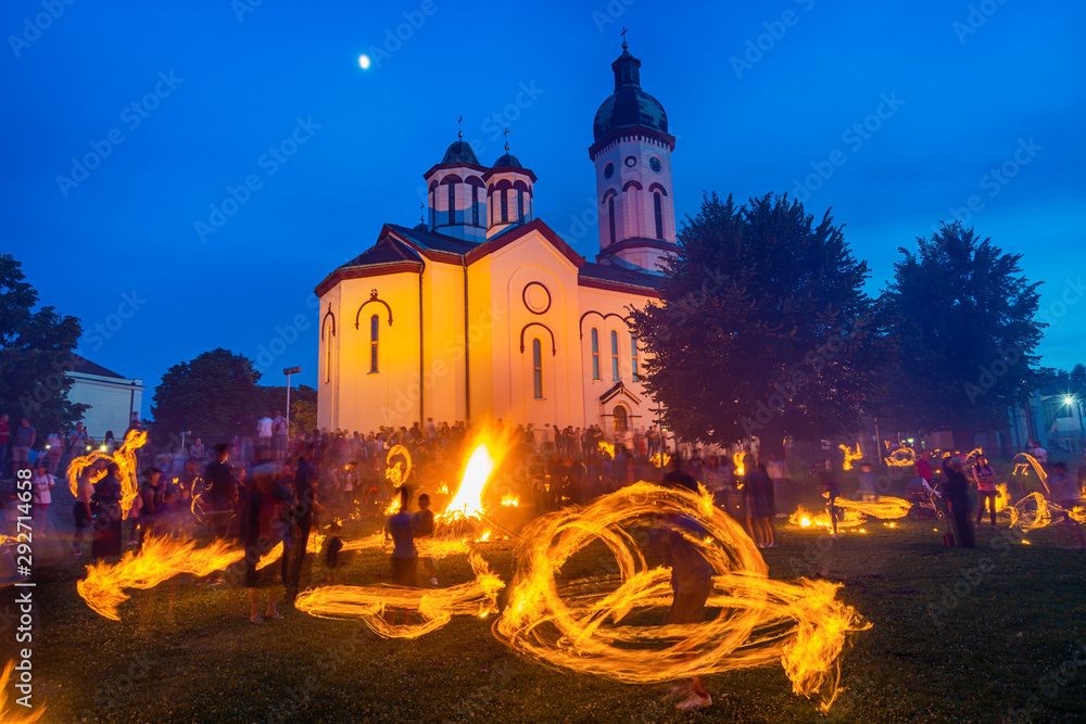 Loznica, Serbia - July 11, 2019: LilaLo Festival is a music and performance festival, dedicated to the regional folk authentic tradition as “lilanje” as well creative potentials of young people.