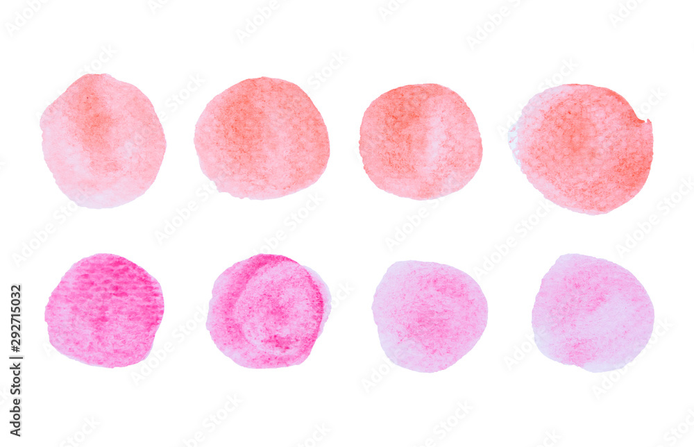 Set of watercolor pink, red spots isolated on white background with clipping path. Set of watercolor pink, red spots isolated on white background with clipping path.