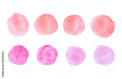 Set of watercolor pink, red spots isolated on white background with clipping path.
