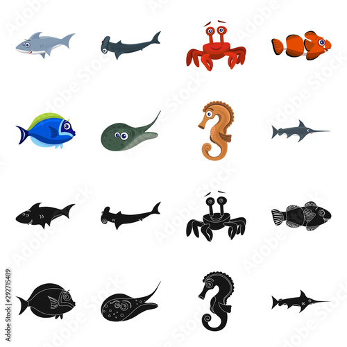 Fototapeta Naklejka Na Ścianę i Meble -  Isolated object of sea and animal icon. Collection of sea and marine stock symbol for web.