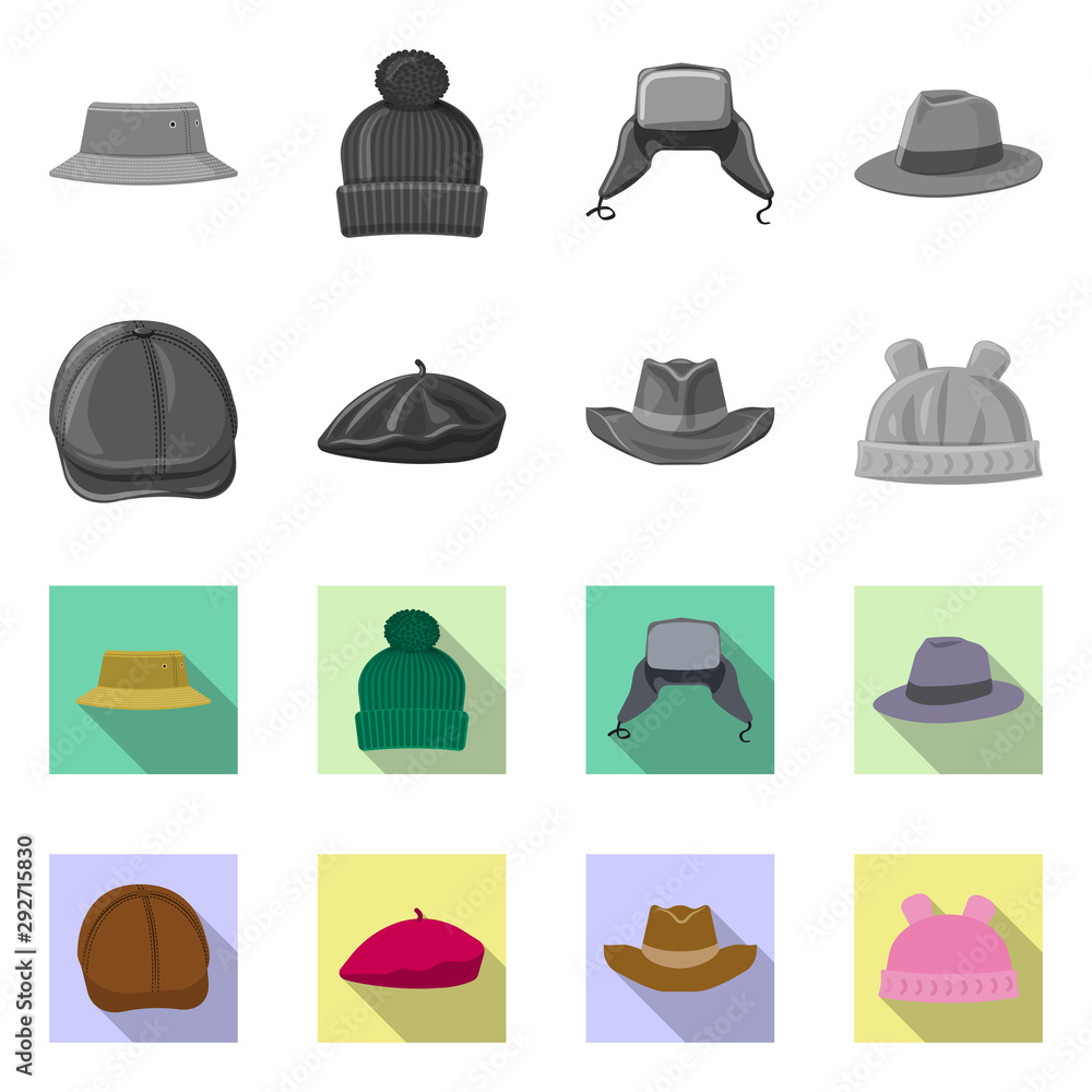 Vector illustration of headgear and cap logo. Collection of headgear and accessory stock symbol for web. Vector illustration of headgear and cap logo. Collection of headgear and accessory stock symbol for web.