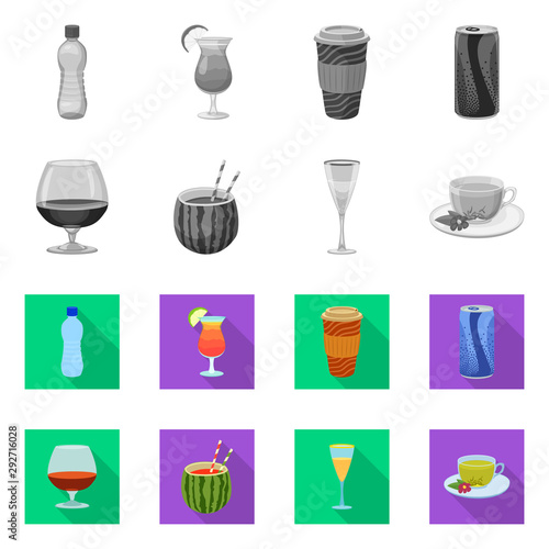 Vector illustration of drink and bar logo. Set of drink and party stock symbol for web.