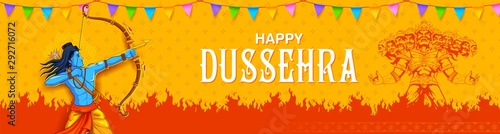 illustration of Lord Rama and Ravana in Dussehra Navratri festival of India poster