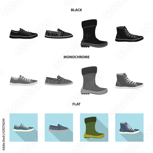 Vector illustration of shoe and footwear sign. Set of shoe and foot vector icon for stock.