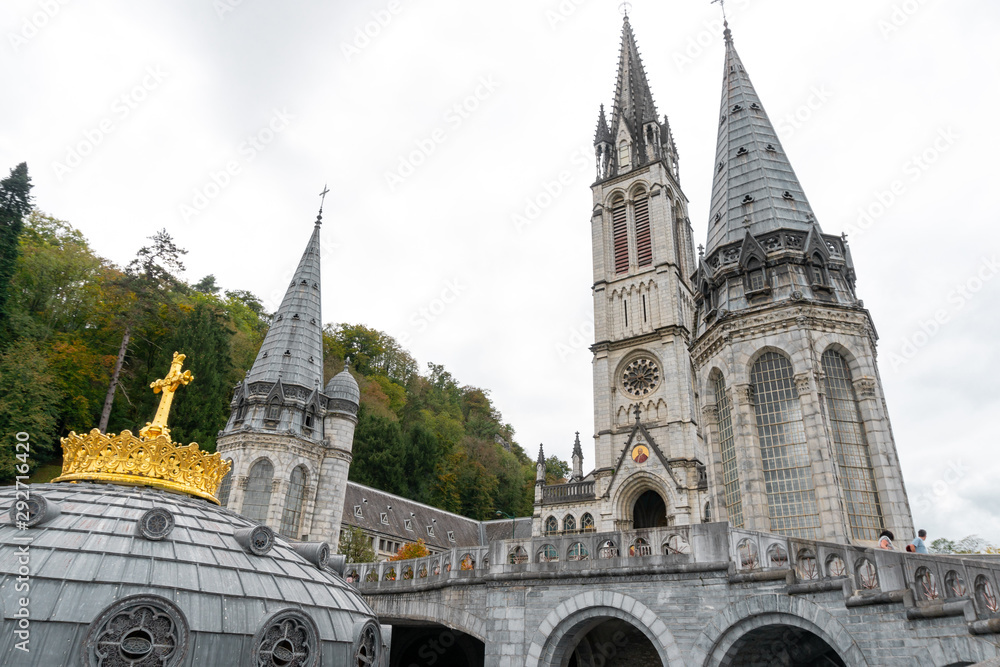 View of the Basilica of Lourdes in France View of the Basilica of Lourdes in France