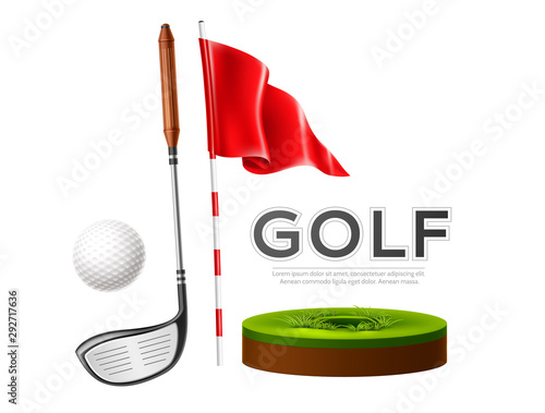 Vector golf tournament poster golf club and ball
