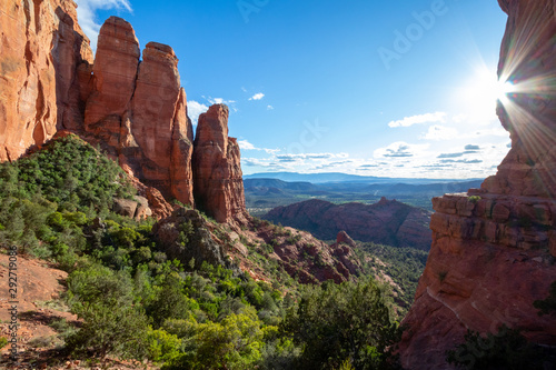 Sedona is a red rock city in Arizona, United States of America, red sandstone formations, travel USA, tourism, beautiful landscape, popular place for all type of hikers, hiking and outdoor paradise photo