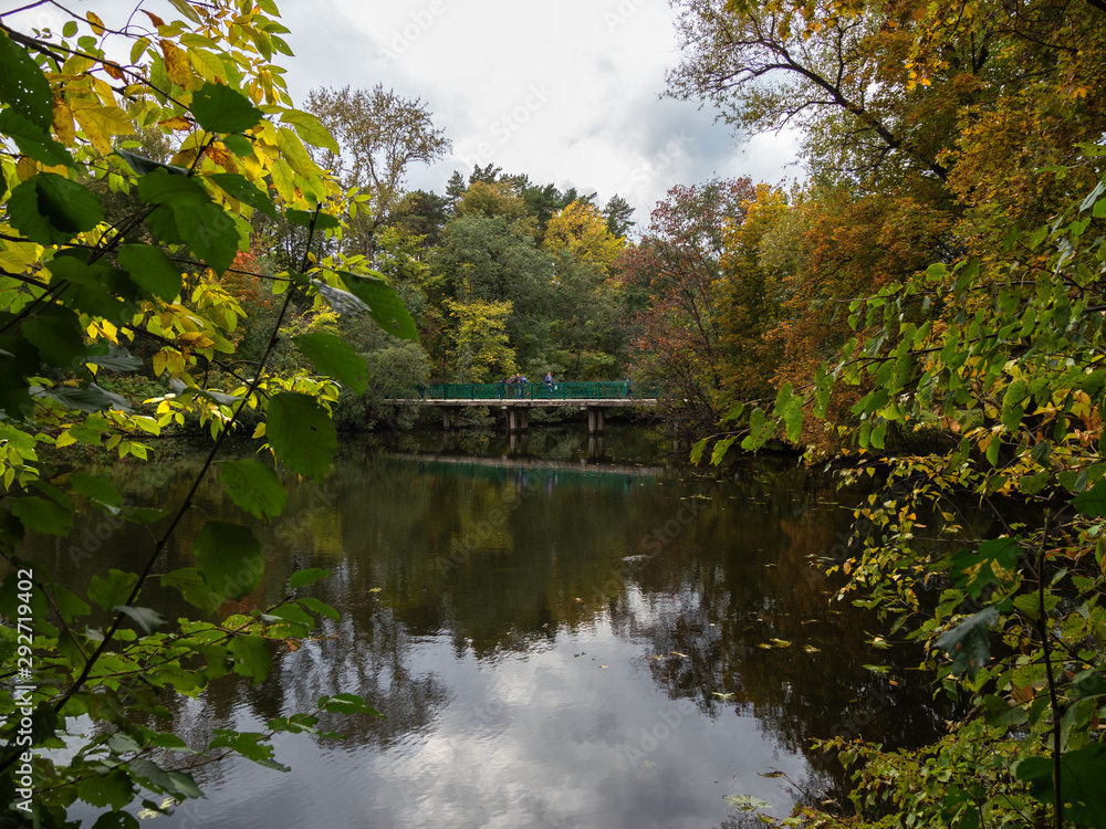 Autumn, river, bridge, trees.
