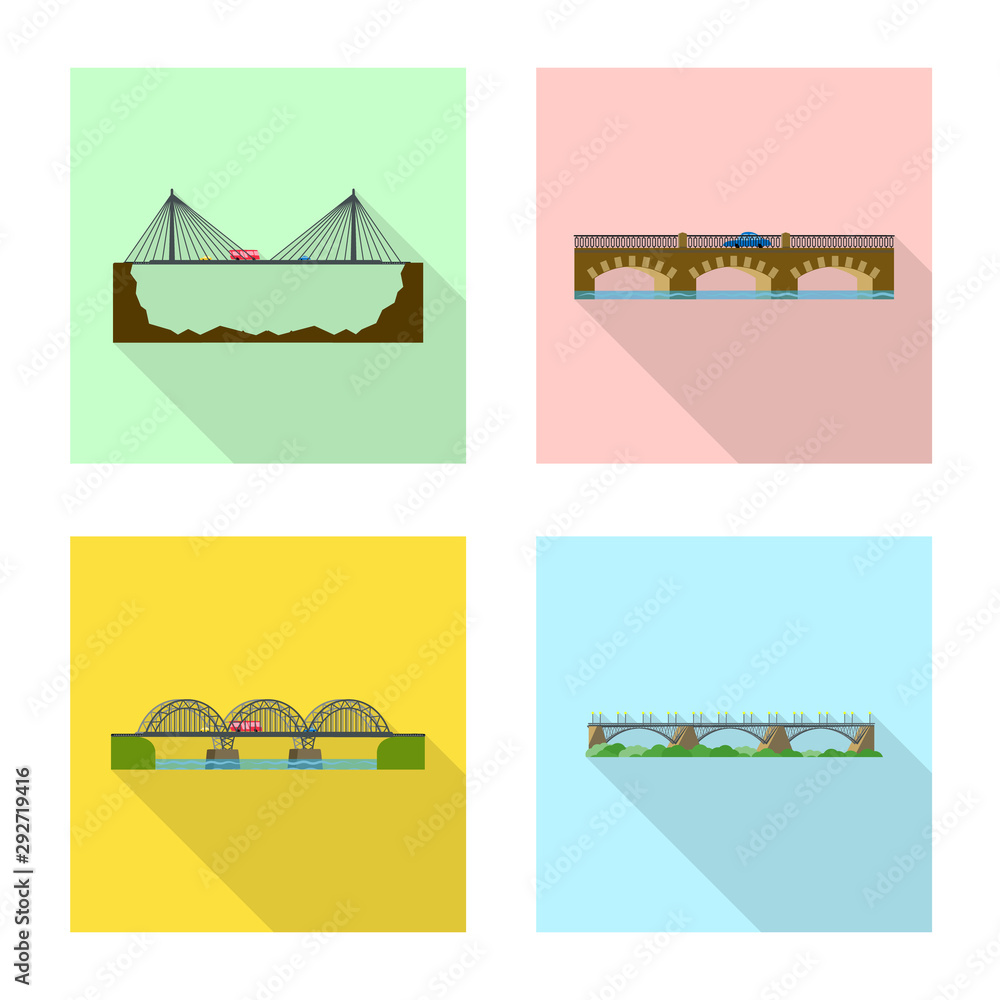 Vector illustration of bridgework and bridge symbol. Collection of bridgework and landmark stock vector illustration.