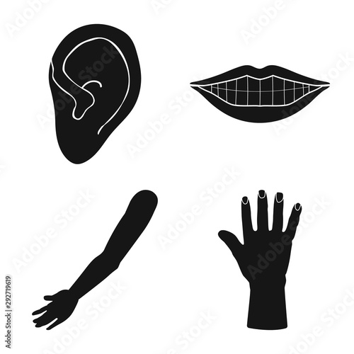 Vector illustration of body and part sign. Set of body and anatomy stock symbol for web.