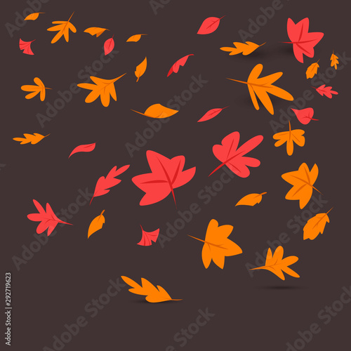 Autumn landscape, fall trees with yellow leaves, lonely bench for contemplation of autumn nature, vector, isolated, cartoon style