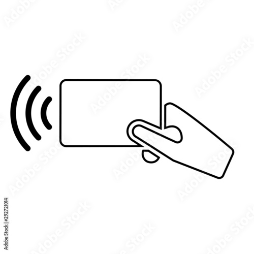 wireless NFC vector icon. pay pass illustration symbol. Credit card and hand tap pay wave logo or sign.