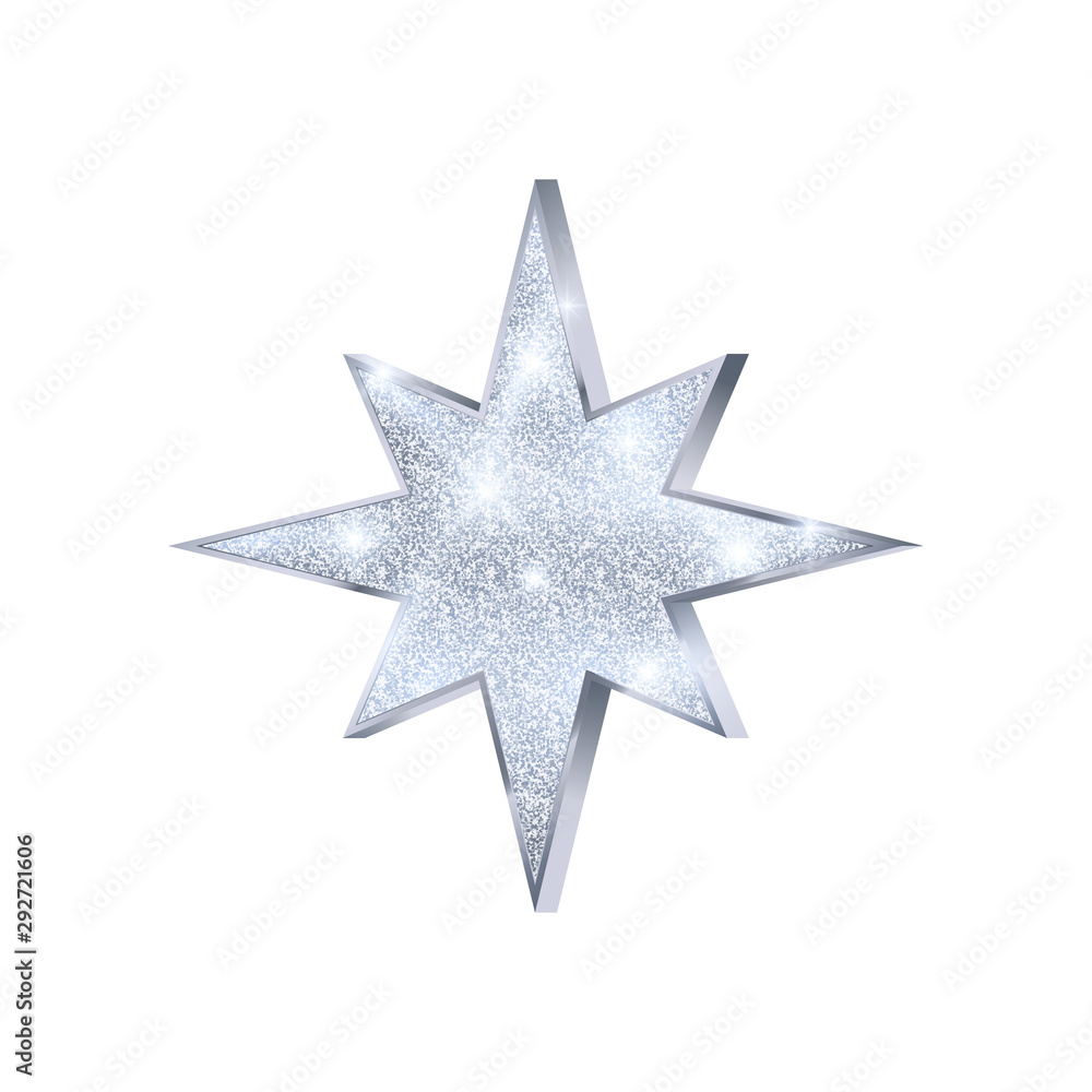 Christmas silver star. Luxury and glamour glitter star. Decoration element for holiday card or banner. Vector illustration Christmas silver star. Luxury and glamour glitter star. Decoration element for holiday card or banner. Vector illustration