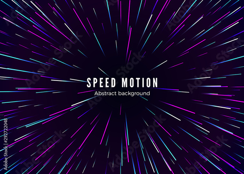 Infinity and space speed motion. Abstract background travel through time and space. Futuristic neon poster. Trendy music banner template. Vector