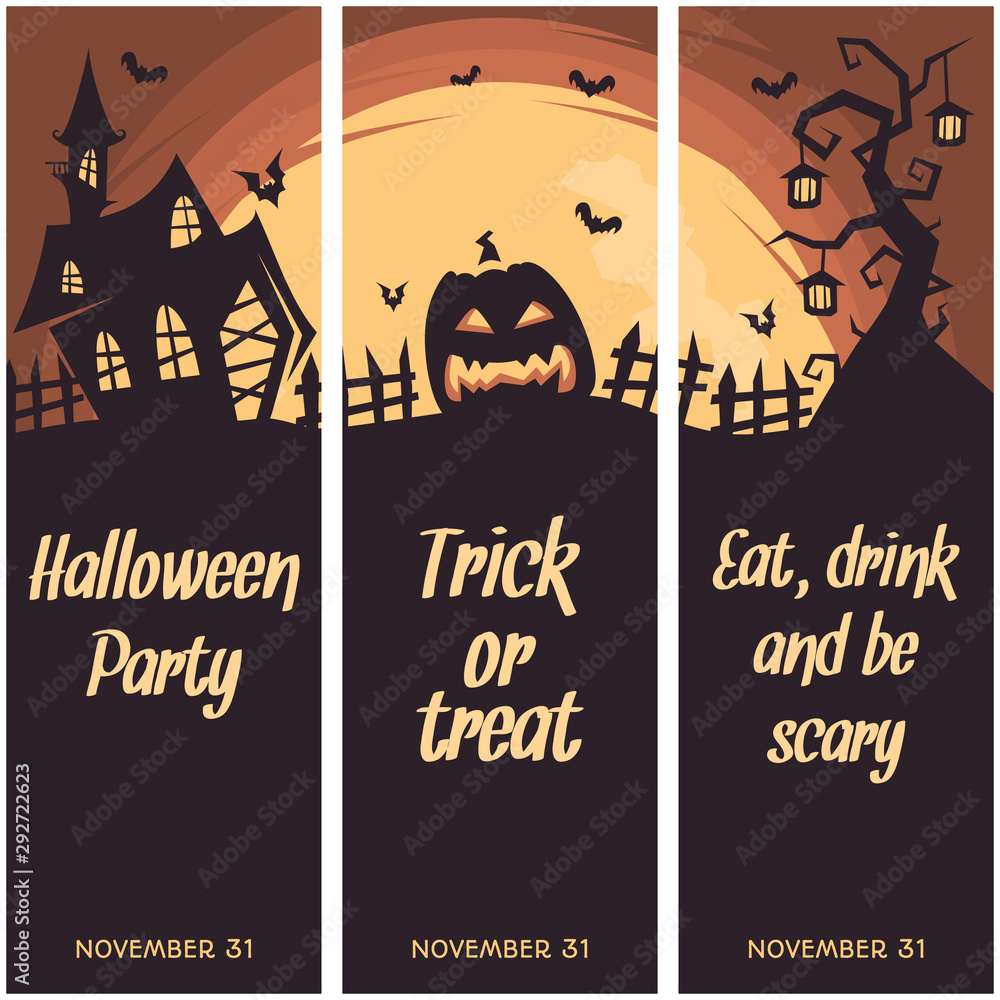 PrintHalloween banner invitation card vector set of 3 PrintHalloween banner invitation card vector set of 3