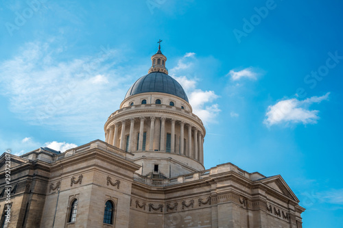 Top of the facade of the pantheon in Paris. France. © k_samurkas