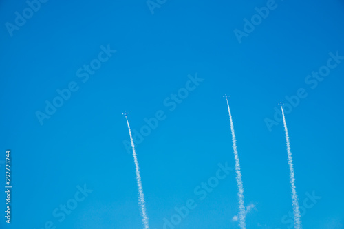 The planes makes a maneuver. Airplane in the sky - Passenger Airliner / aircraft