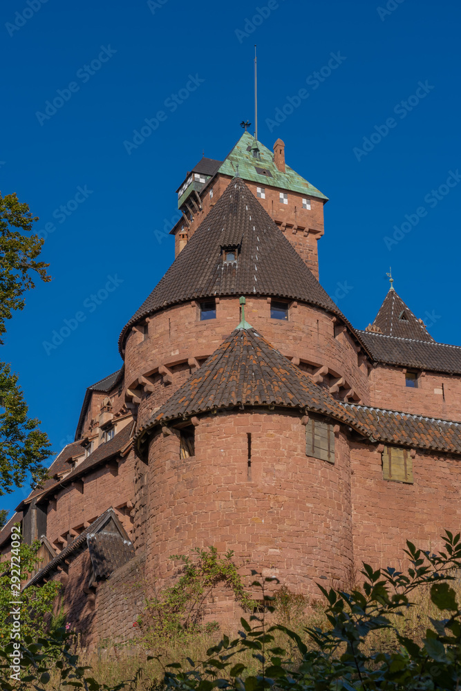 Fototapeta premium Orschwiller, France - 09 19 2019: Visit of the castle of Haut-Koenigsbourg