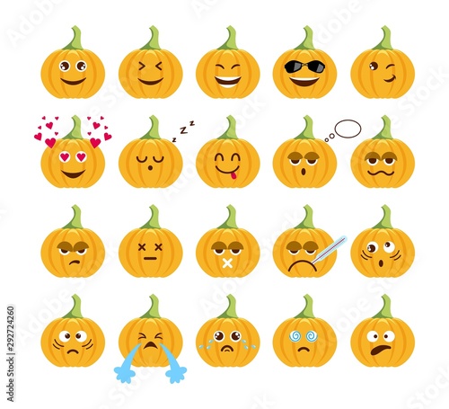 Collection cartoon funny pumpkin head isolated on white backgrou